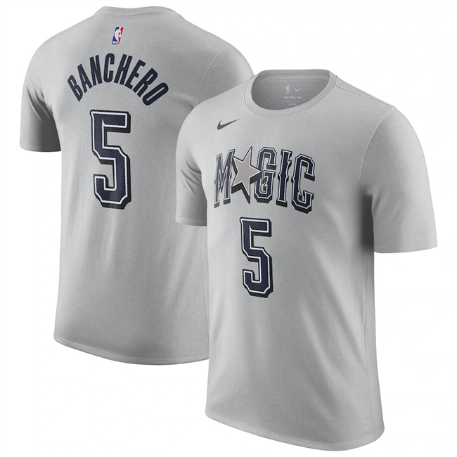 Men's Orlando Magic #5 Paolo Banchero Silver 2024/25 City Edition Name & Number T-Shirt